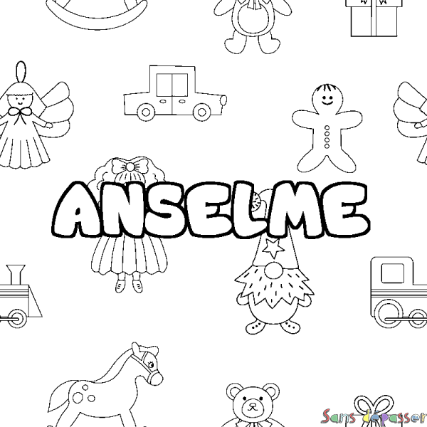 Coloriage pr&eacute;nom ANSELME - d&eacute;cor Jouets