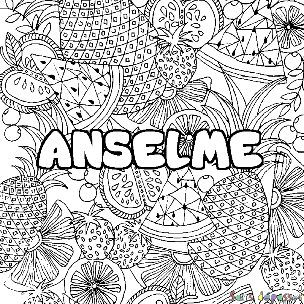 Coloriage pr&eacute;nom ANSELME - d&eacute;cor Mandala fruits