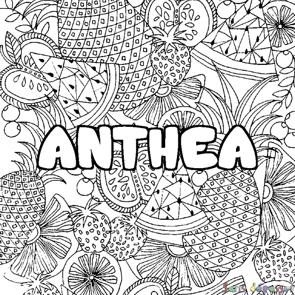 Coloriage prénom ANTHEA - d&eacute;cor Mandala fruits