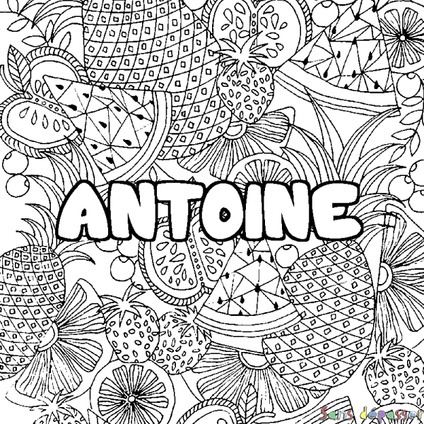 Coloriage pr&eacute;nom ANTOINE - d&eacute;cor Mandala fruits