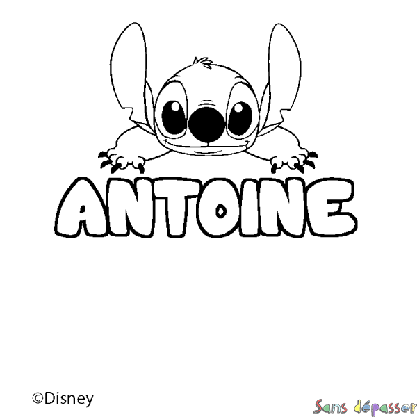 Coloriage pr&eacute;nom ANTOINE - d&eacute;cor Stitch