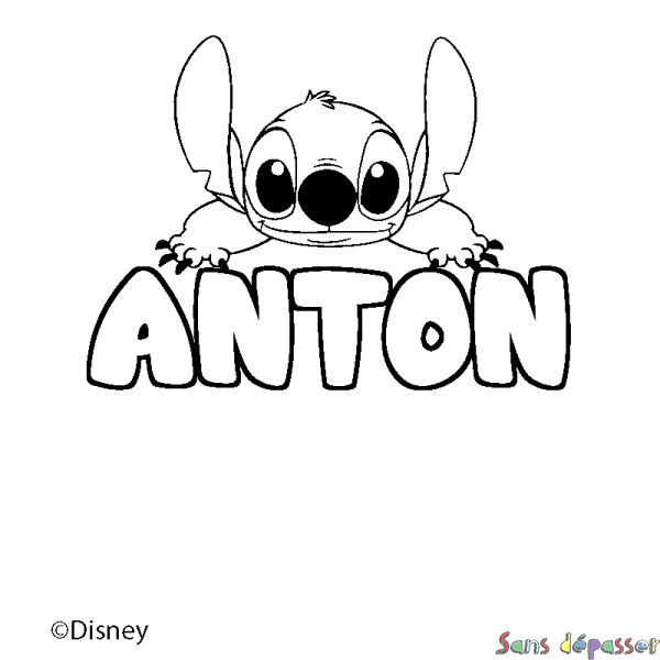 Coloriage pr&eacute;nom ANTON - d&eacute;cor Stitch