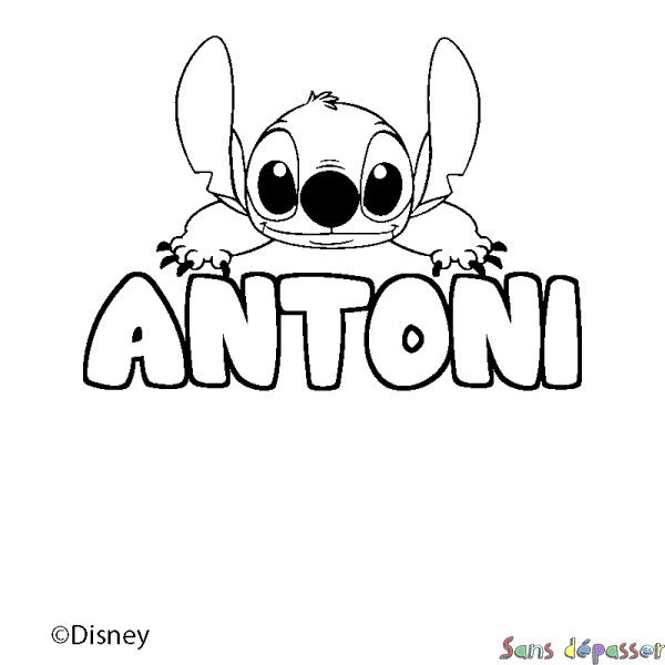 Coloriage pr&eacute;nom ANTONI - d&eacute;cor Stitch