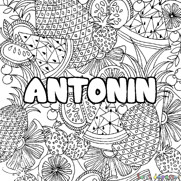 Coloriage pr&eacute;nom ANTONIN - d&eacute;cor Mandala fruits