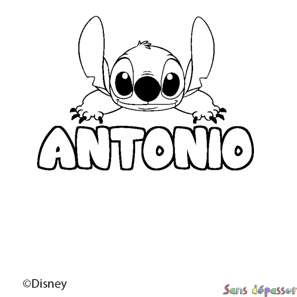 Coloriage pr&eacute;nom ANTONIO - d&eacute;cor Stitch