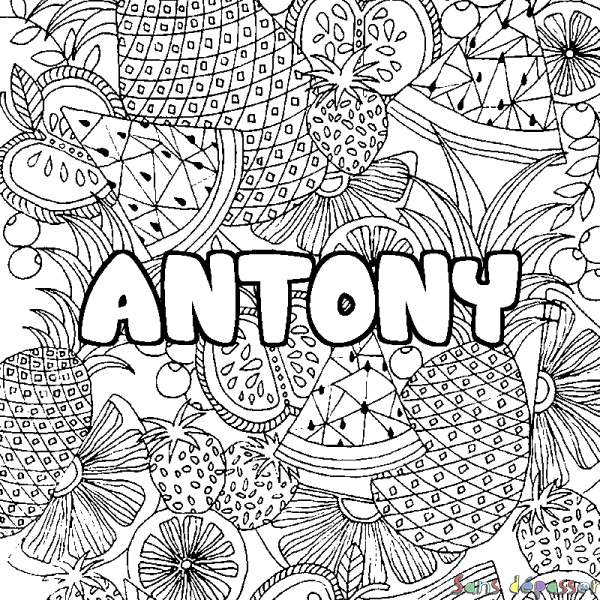 Coloriage prénom ANTONY - d&eacute;cor Mandala fruits