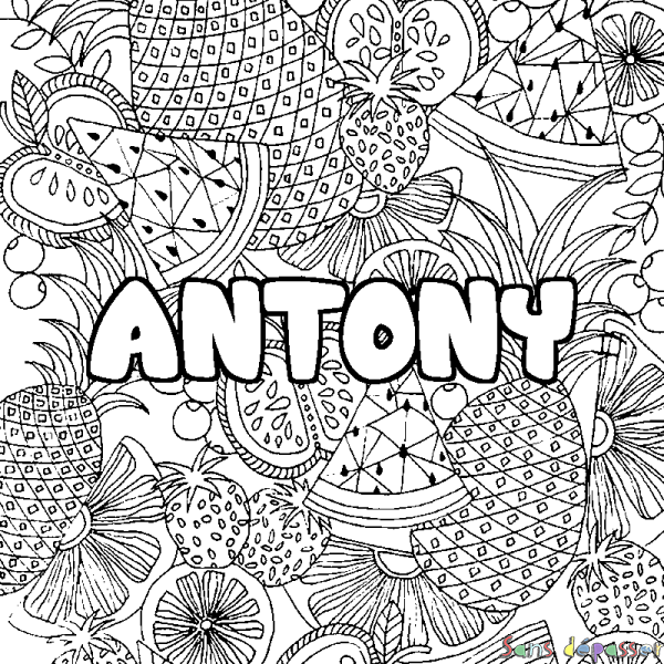 Coloriage pr&eacute;nom ANTONY - d&eacute;cor Mandala fruits