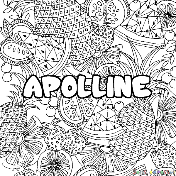 Coloriage pr&eacute;nom APOLLINE - d&eacute;cor Mandala fruits