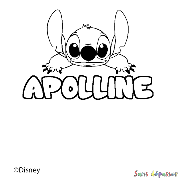 Coloriage pr&eacute;nom APOLLINE - d&eacute;cor Stitch
