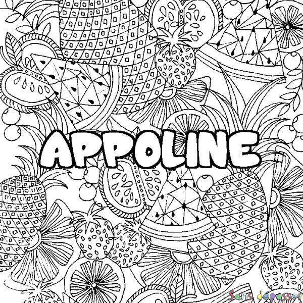Coloriage pr&eacute;nom APPOLINE - d&eacute;cor Mandala fruits