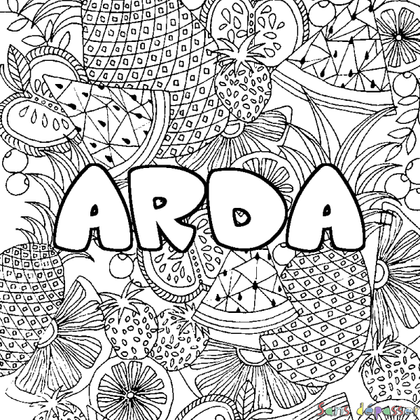 Coloriage prénom ARDA - d&eacute;cor Mandala fruits