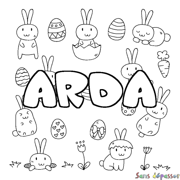 Coloriage pr&eacute;nom ARDA - d&eacute;cor Paques