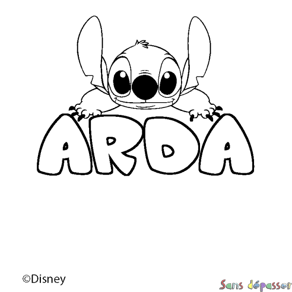Coloriage pr&eacute;nom ARDA - d&eacute;cor Stitch