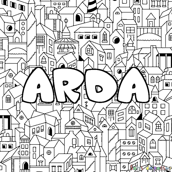 Coloriage pr&eacute;nom ARDA - d&eacute;cor Ville