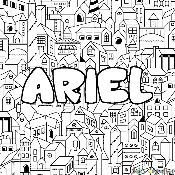 Coloriage prénom ARIEL - d&eacute;cor Ville