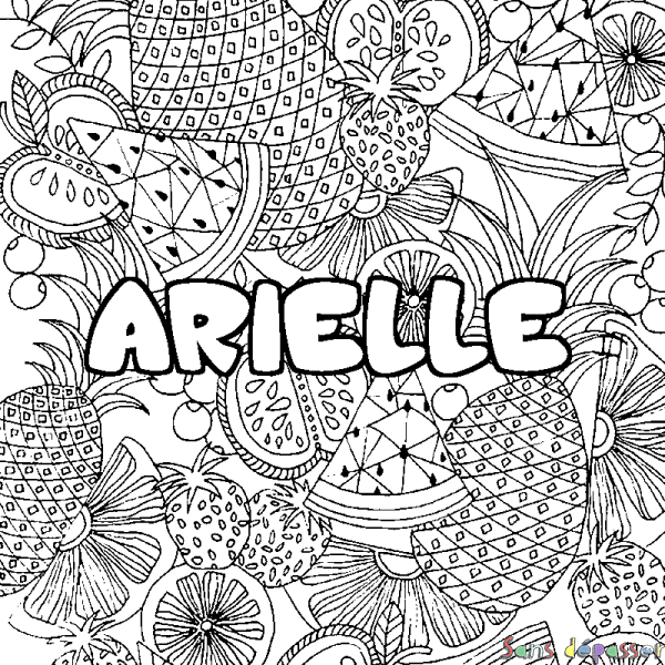 Coloriage prénom ARIELLE - d&eacute;cor Mandala fruits