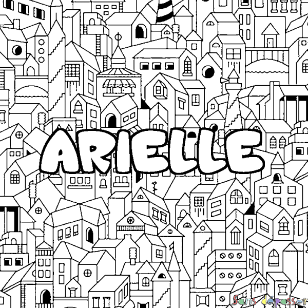 Coloriage prénom ARIELLE - d&eacute;cor Ville
