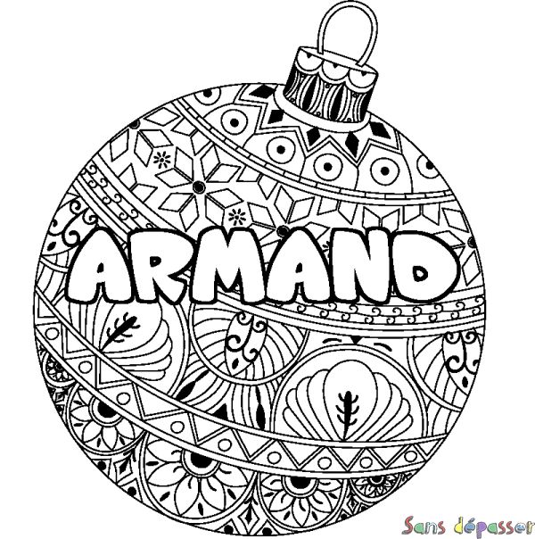Coloriage prénom ARMAND - d&eacute;cor Boule de No&euml;l