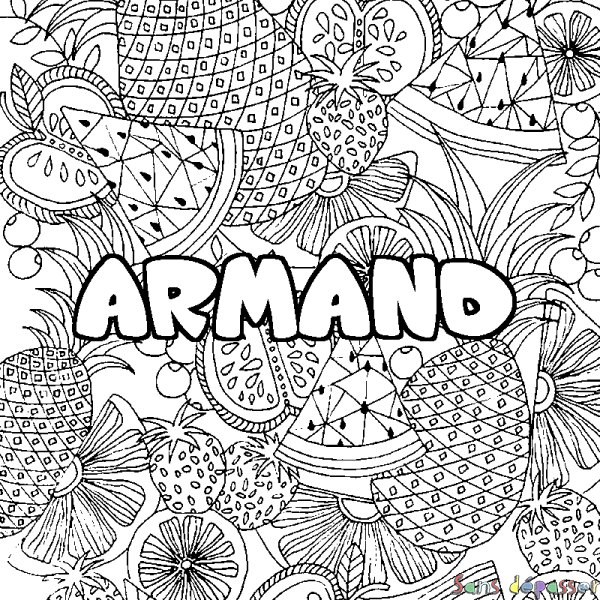 Coloriage prénom ARMAND - d&eacute;cor Mandala fruits