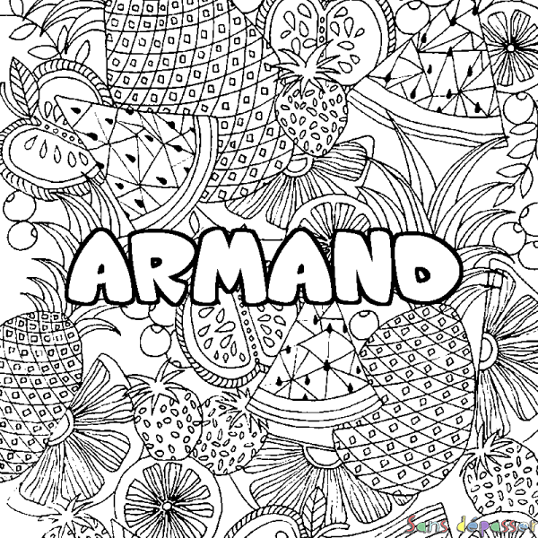Coloriage pr&eacute;nom ARMAND - d&eacute;cor Mandala fruits