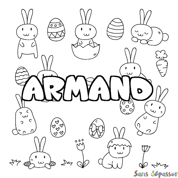 Coloriage pr&eacute;nom ARMAND - d&eacute;cor Paques