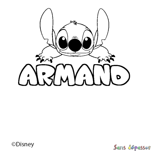 Coloriage pr&eacute;nom ARMAND - d&eacute;cor Stitch
