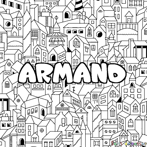 Coloriage prénom ARMAND - d&eacute;cor Ville