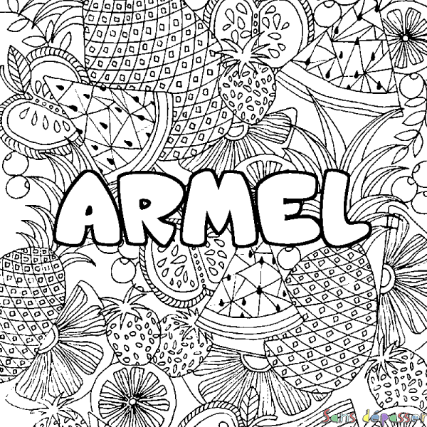 Coloriage prénom ARMEL - d&eacute;cor Mandala fruits