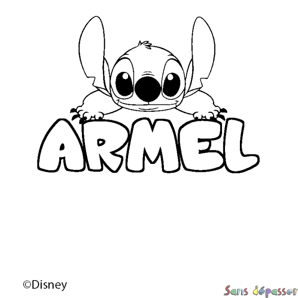 Coloriage pr&eacute;nom ARMEL - d&eacute;cor Stitch