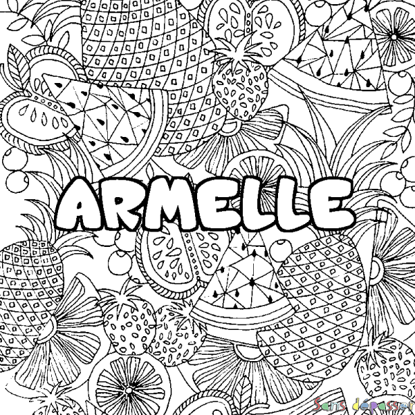 Coloriage prénom ARMELLE - d&eacute;cor Mandala fruits