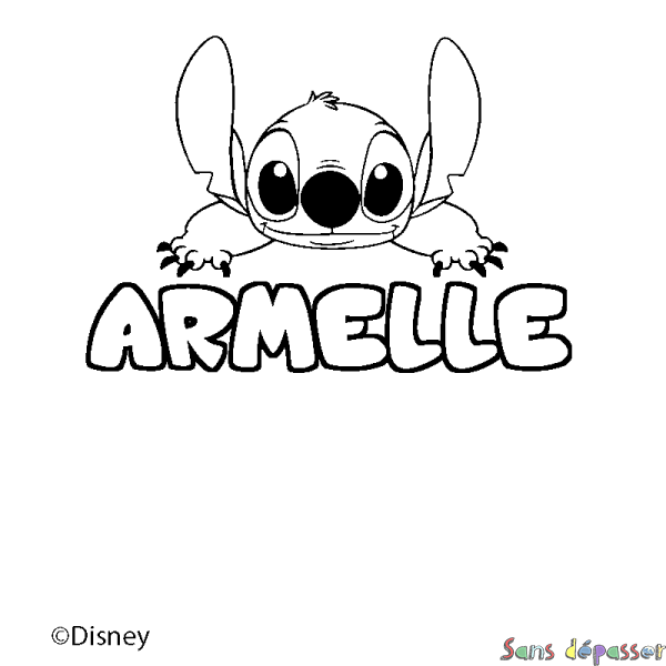 Coloriage pr&eacute;nom ARMELLE - d&eacute;cor Stitch
