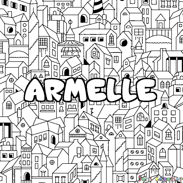 Coloriage prénom ARMELLE - d&eacute;cor Ville