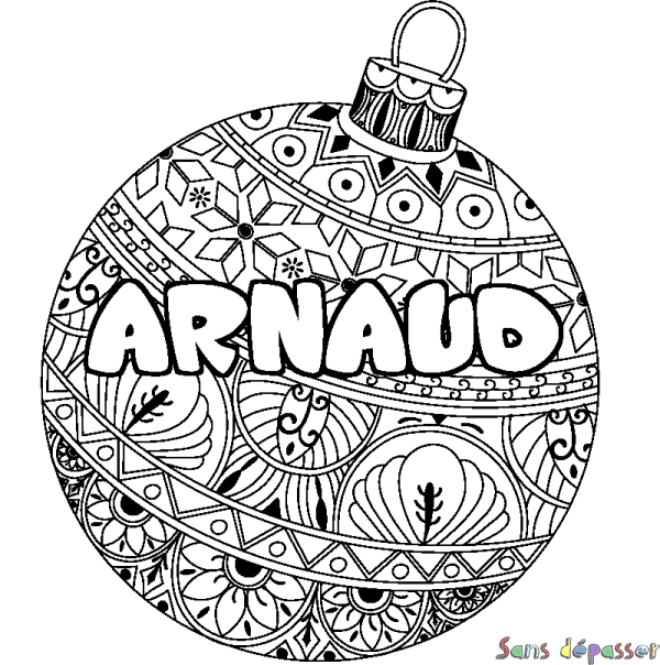Coloriage pr&eacute;nom ARNAUD - d&eacute;cor Boule de No&euml;l