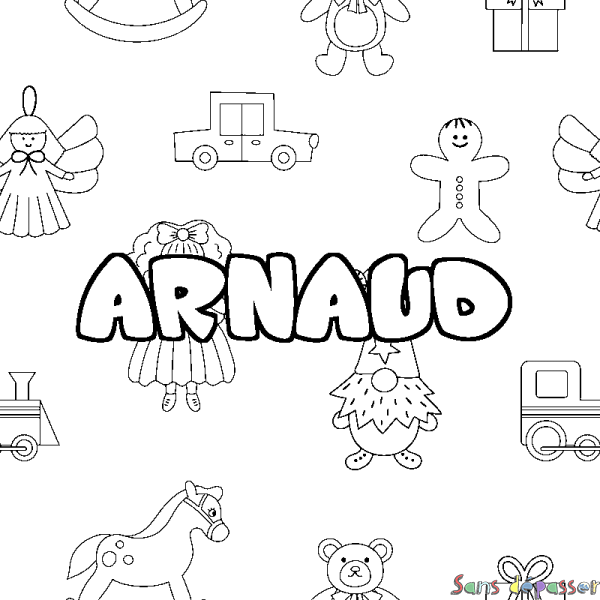 Coloriage pr&eacute;nom ARNAUD - d&eacute;cor Jouets