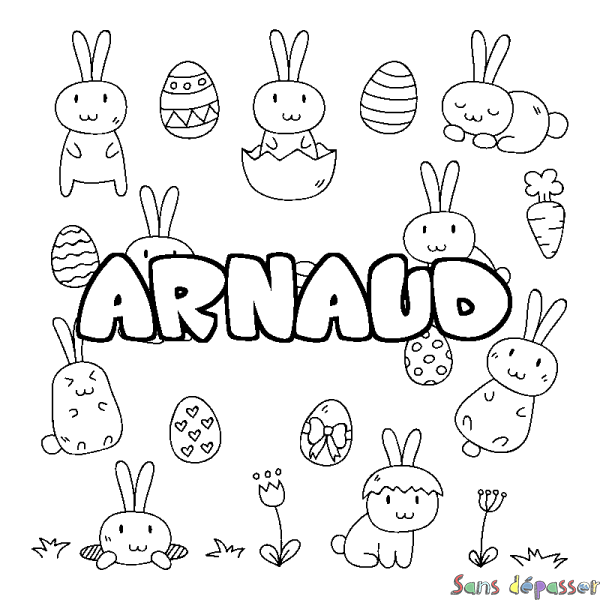 Coloriage pr&eacute;nom ARNAUD - d&eacute;cor Paques