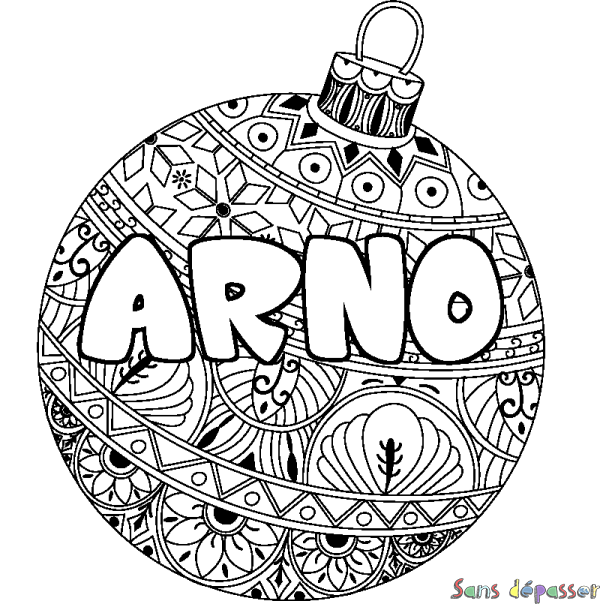 Coloriage pr&eacute;nom ARNO - d&eacute;cor Boule de No&euml;l