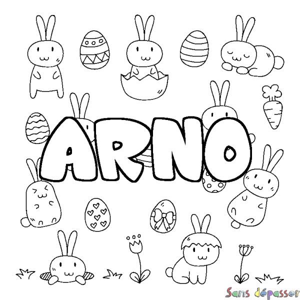 Coloriage pr&eacute;nom ARNO - d&eacute;cor Paques
