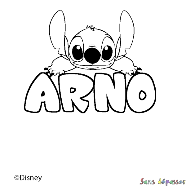 Coloriage pr&eacute;nom ARNO - d&eacute;cor Stitch