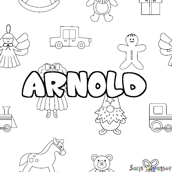Coloriage pr&eacute;nom ARNOLD - d&eacute;cor Jouets