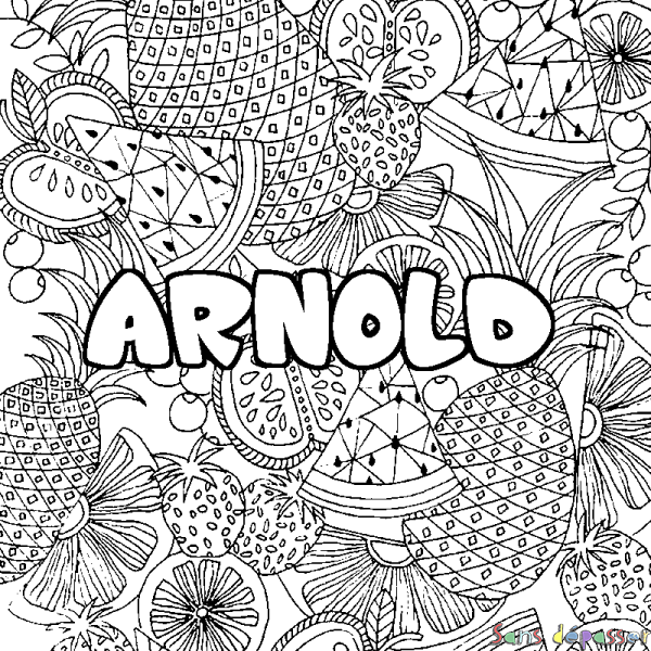 Coloriage pr&eacute;nom ARNOLD - d&eacute;cor Mandala fruits