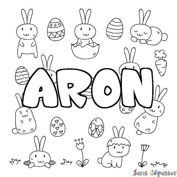 Coloriage pr&eacute;nom ARON - d&eacute;cor Paques