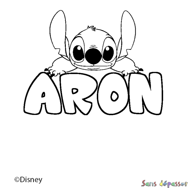 Coloriage pr&eacute;nom ARON - d&eacute;cor Stitch