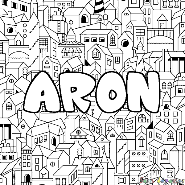 Coloriage prénom ARON - d&eacute;cor Ville