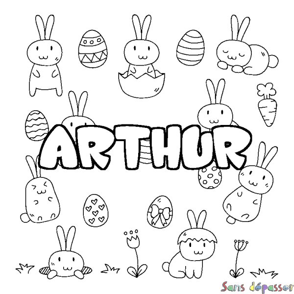 Coloriage pr&eacute;nom ARTHUR - d&eacute;cor Paques