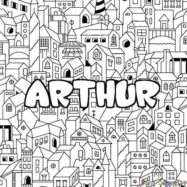 Coloriage pr&eacute;nom ARTHUR - d&eacute;cor Ville