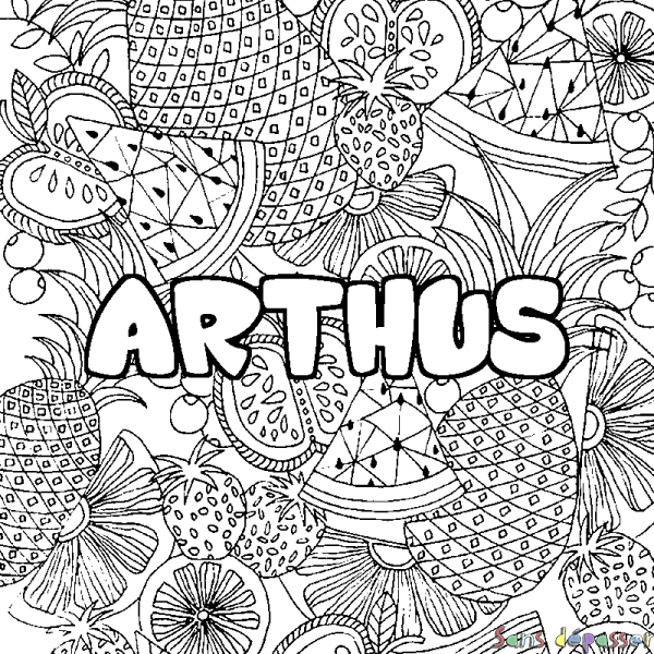 Coloriage pr&eacute;nom ARTHUS - d&eacute;cor Mandala fruits