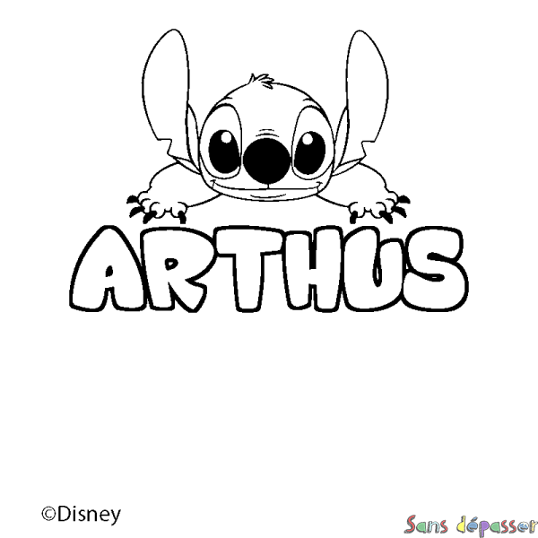 Coloriage pr&eacute;nom ARTHUS - d&eacute;cor Stitch