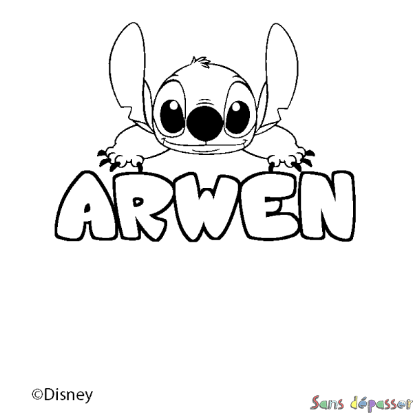 Coloriage pr&eacute;nom ARWEN - d&eacute;cor Stitch