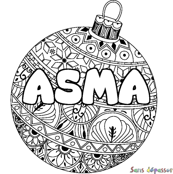 Coloriage prénom ASMA - d&eacute;cor Boule de No&euml;l