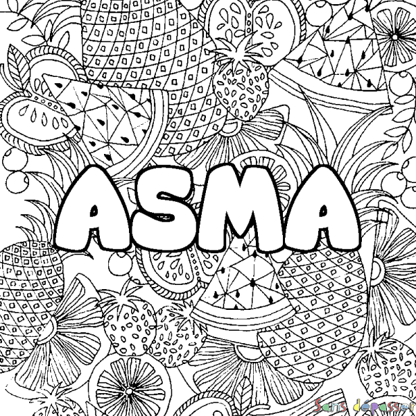 Coloriage prénom ASMA - d&eacute;cor Mandala fruits
